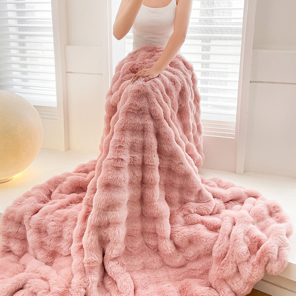 NNEAGS 200cm Pink Fur Fuzzy Super Soft and Cozy Fluffy Throw Blanket