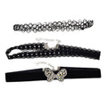 Black Elastic Rhinestone 3pcs Lace Flower Bow Velvet Boho Punk 90s Tattoo Choker