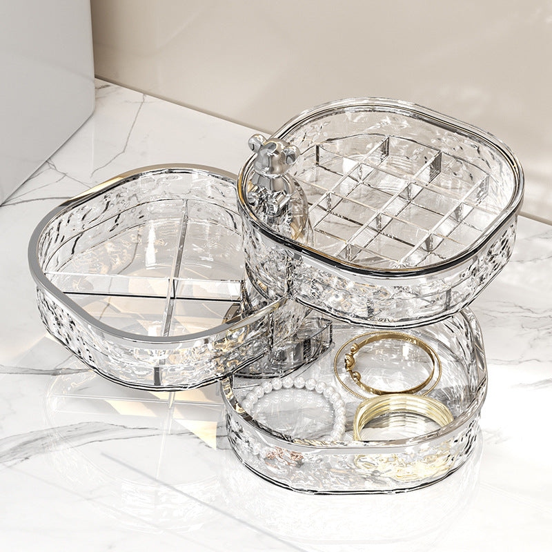 NNEDSZ Elegant Crystal Stackable Jewelry Organizer with Bear Handle - 3-Tier Display Box for Accessories 13.4*13.4*14.2cm