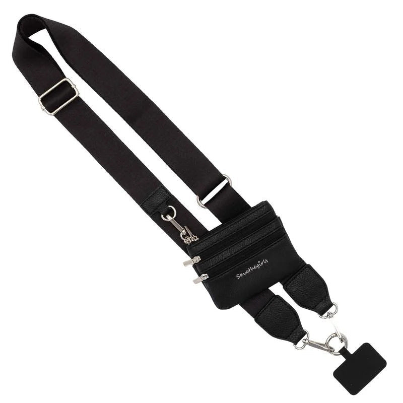 NNEDSZ Black Adjustable Crossbody Strap with Mini Pouch - Versatile Replacement Shoulder Strap
