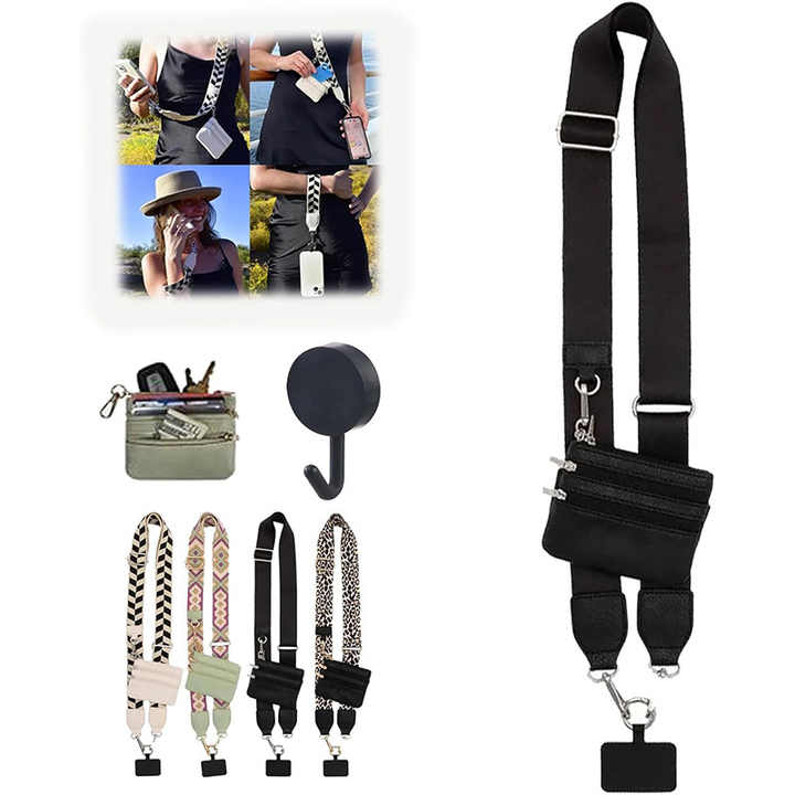 NNEDSZ Black Adjustable Crossbody Strap with Mini Pouch - Versatile Replacement Shoulder Strap