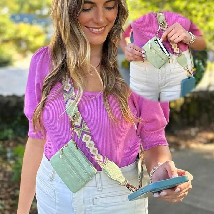 NNEDSZ Black Adjustable Crossbody Strap with Mini Pouch - Versatile Replacement Shoulder Strap